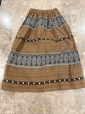 Handmade true vintage Brown & Black Aztec Geometric Skirt XS/S